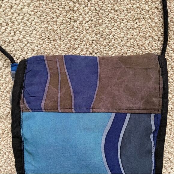 Indonesian Made Bag Crossbody Batik Tie Dye Print Flap Closure Blues Tan Brown - Picture 5 of 11